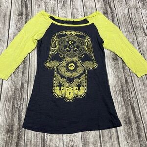 LADIES XXS Hasma Hand Boho Print 3/4 sleeve top great condition